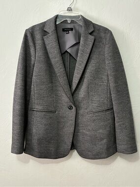 NWOT Ann Taylor Gray Single-Button Wool Blend Piping Women's Blazer Jacket 10